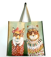 Red Fox Foxes In Clothing Dressed Reusable Shopping Gift Bag Tote TJMaxx New!