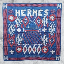 HERMES Carre 65 KELLY EN PERLES Silk Scarf Blue Japan [Used]			