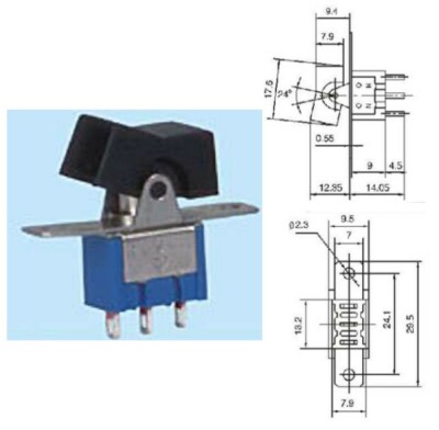 MINI - Wipp UM-Schalter On/On zum Einbauen 250V / 3A - 24mm Lochabst. - blau