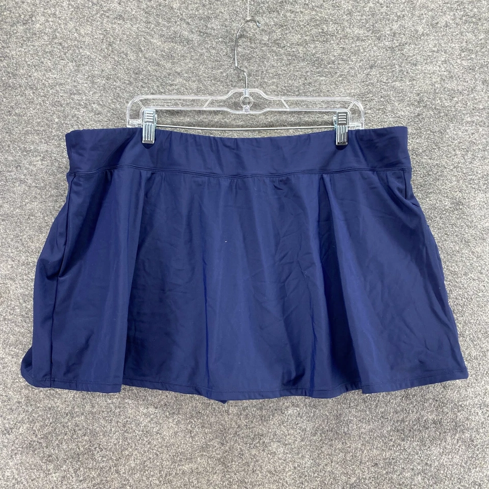 Unbranded Bikini Bottom Women 20W Plus Blue Short Pull On Mid Rise Swim Skort - Image 2 of 4