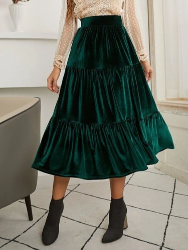 Jupe Midi Velours Vert Boden - Taille 10 - Cotton, Ligne A - Très Bon état