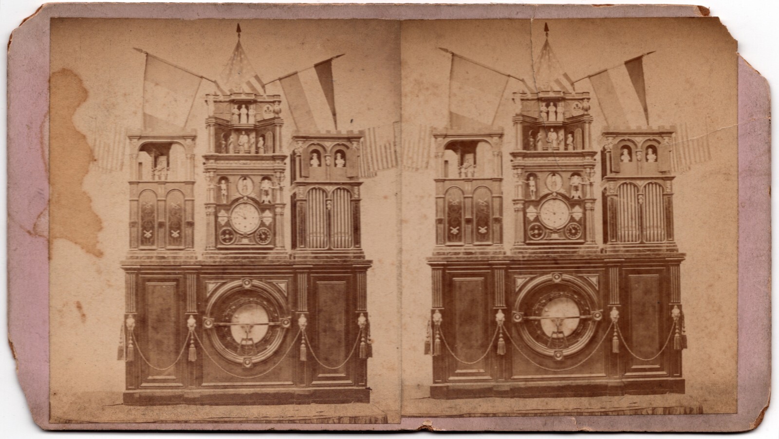 CIRCA 1880s STEREOVIEW ENGLE'S MAMMOTH PENNSYLVANIA CLOCK ORNATE