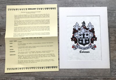 NEW Matted Coat of Arms Family Crest Heraldry Print (SEE! 260 Surnames A-P) GIFT