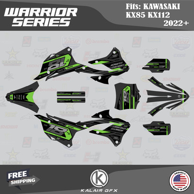 Graphics Kit for KAWASAKI KX85 KX112 2022 2023 2024 Warrior - Green Shift