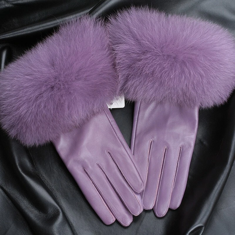 Guantes cálidos de invierno para mujer de cuero genuino puño de terciopelo coral Foto 3 de 4