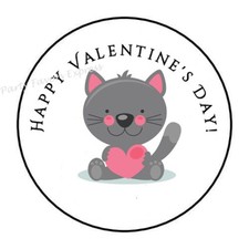 30 HAPPY VALENTINE'S DAY CAT ENVELOPE SEALS LABELS STICKERS PARTY FAVORS 1.5"