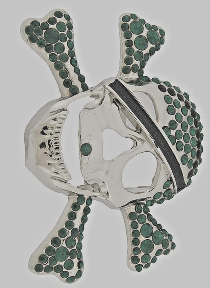 Fantasia pirata Halloween bandana ossos cruzados cinto caveira metal verde bling - Imagem 4 de 4