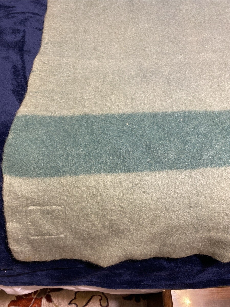 Early's Witney Point Wool Blanket Green Stripes Vintage 50's