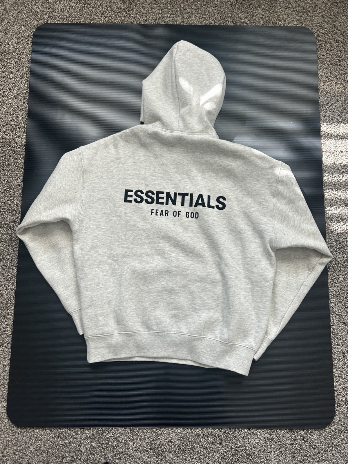 ESSENTIALS Fear of God Light Oatmeal Fleece Hoodie Men's M Logo Pullover thumbnail 2