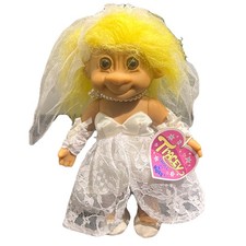 Vintage 1990's Russ Troll Doll Bride With Wedding Gown Pale Yellow Hair 4