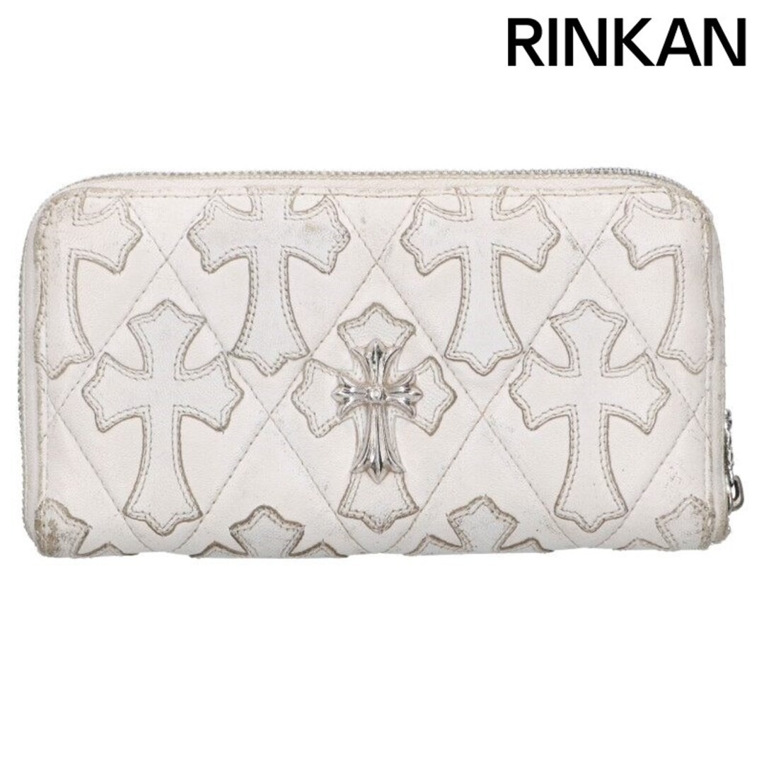 Chrome Hearts Rec F Zip quilted Semi-metallic Cross Leather Wallet Purse Used 0c