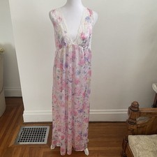 VTG Maxi Satin Slip Dress Nightgown Floral Large Coquette Fairy Feminine 52 Long