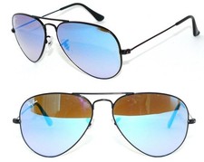 Ray Ban SONNENBRILLE SCHWARZ BLAU VERSPIEGELT RB 3025 002/4O AVIATOR 3026 ETUI