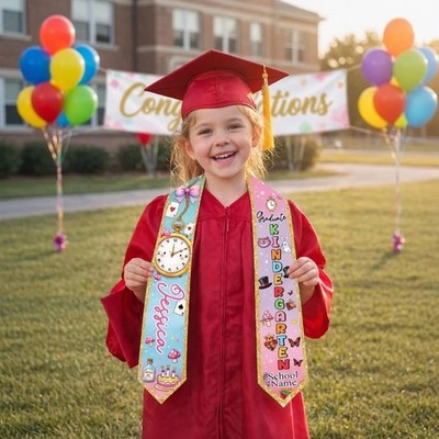 Custom Alice In Wonderland 2026 Graduation Stole, Tea Party Kindergarten Sash