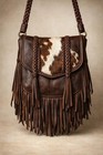 Womens Fringe Shoulder Bag, Genuine Leather Material, Brown Color, Boho Western