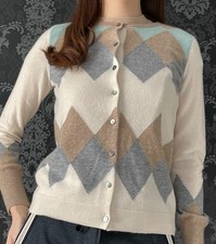 Premium 100% Kaschmir Damen Strickjacke Kardigan Strick Beige Elegant M