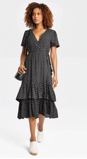 Knox Rose Polka Dot Ruffle Wrap Midi Dress Black Size S