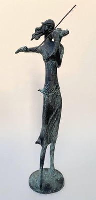 Vintage Kupfer Figur weibliche Geiger Statue nach Alberto Giacometti 33,5 cm