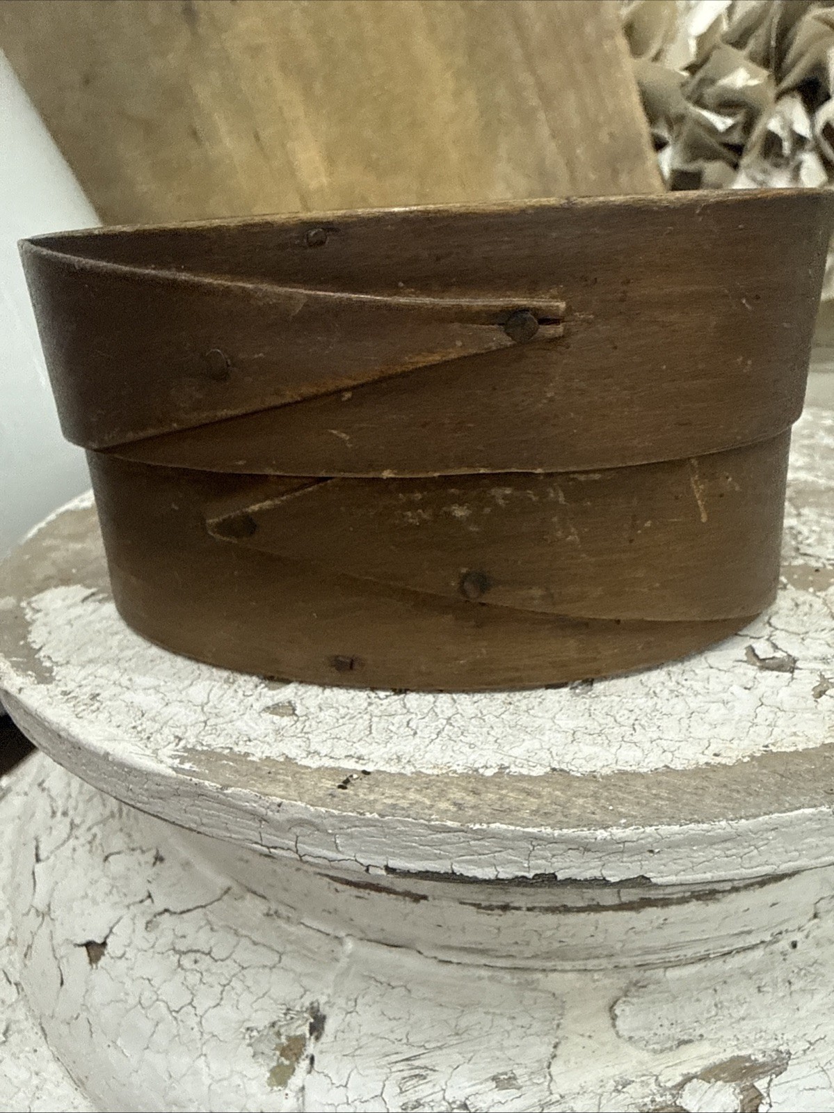 Antique Primitive  Small Oval Bentwood  w/ Lid  Pantry Spice Box