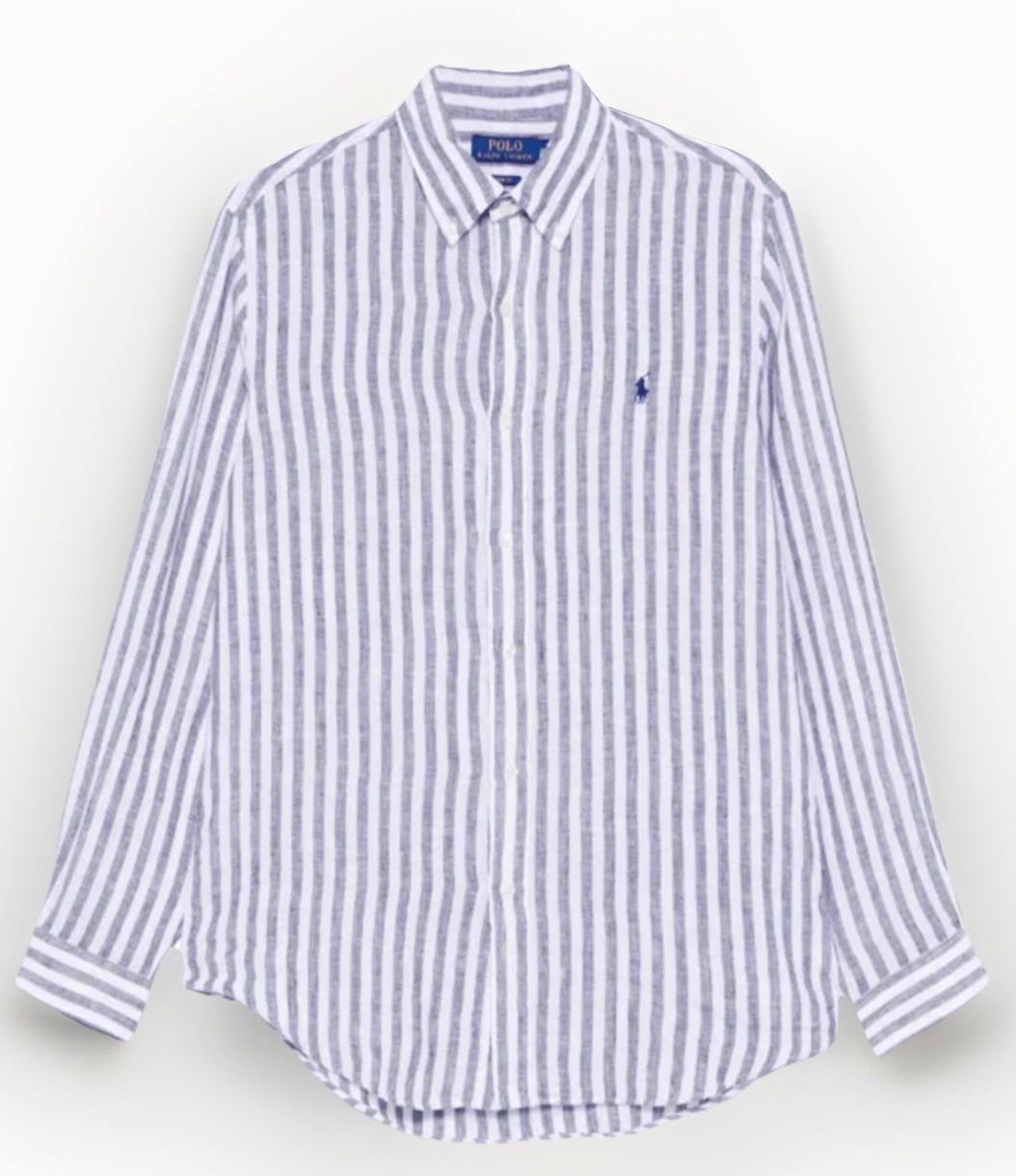 Polo Ralph Lauren Custom Fit 100% Linen Men Small White/Purple Stripe Shirt $125