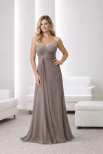 Elegant Taupe Strapless Chiffon Evening Gown 790 Beaded Bodice Formal MOB sz 6