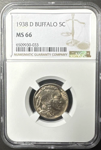 1938 D US Buffalo Nickel 5c NGC MS66
