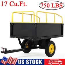 750 lbs Heavy Duty ATV Trailer Steel Dump Cart 17 Cu.Ft Tow Behind Utility Wagon