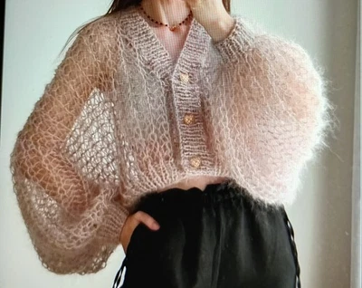 Super Gilet)mohair ( Angora) Rose🩷, Très Souple Côtes Très Leger - Photo 1/4