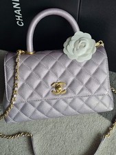 NEW CHANEL Small Coco Handle Iridescent Light Purple Caviar | Rainbow Hardware