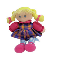 Eden Clothe Doll Blonde Stuffed Girl 10" Toy Plaid Dress Pigtails Bows