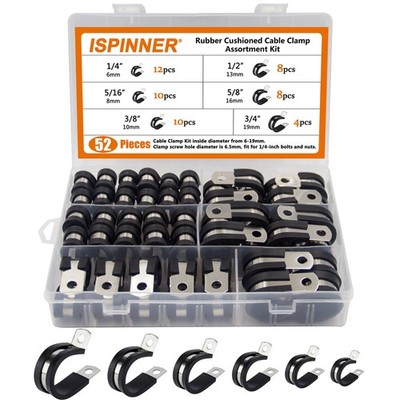 ISPINNER 52pcs Cable Clamps Assortment Kit, 304 Clamp Black 