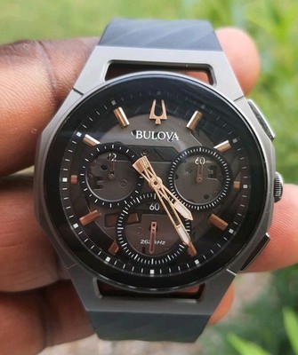 Bulova Curv Chronograph Titanium Case Grey Rubber Strap Men's Watch 98A162