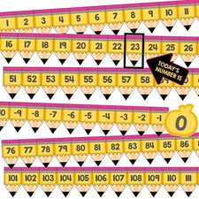 31 Pcs Pencil Number Line Bulletin Board Borders -20 to 120 Math Learning Die...