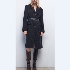 NWT 239 ZARA Manteco 100 Wool Striped Coat, Sz S/M