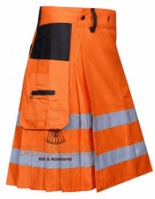 Premium Handmade High Visibility Orange Firefighter Kilt Firemen Working Kilt