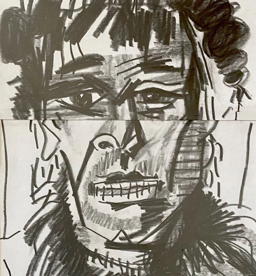 Dibujo artístico original - Dos hombres nativos americanos - Conjunto de díptico con carbón Foto 3 de 4