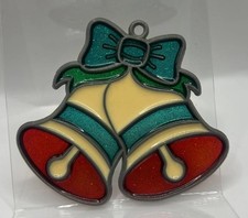 Vintage Stained Glass Leaded Christmas Bell W/ Ribbon Sun Catcher Holiday