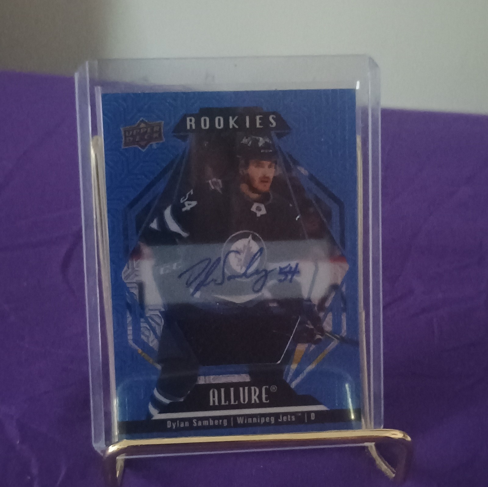 Upper Deck 2022-23 Allure Dylan Samberg Jets Blue Line Auto Jersey RC #139 /75