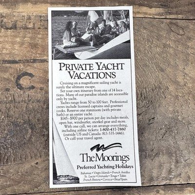 The Moorings Vintage Print Ad Private Yacht Holiday Sailing Vacation Advert 90s