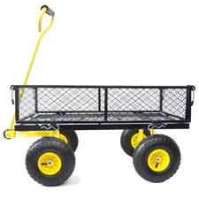4.86 Cu. Ft. Yellow Black Metal Wagon Cart Garden Cart Trucks Make It Easier to