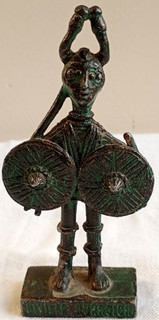 A SARDINIAN WHITE METAL & BRONZED SCULPTURE NURAGIC HERO LA FUCINA FONTATNAROSA