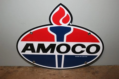 Vtg Dated 1964 Amoco Standard Gas Station Pump Plate 12" Porcelain Metal Sign