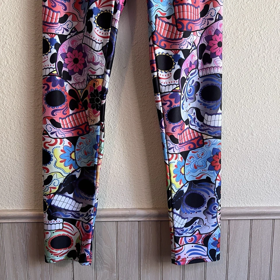 Leggings Coloridos Calavera Azúcar Para Mujer’s S Elastizados Día de Muertos Estampado Sedoso Foto 3 de 4