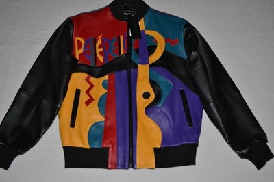 AUTHENTIC Pelle Pelle Men's LEATHER PICASSO PLUSH Jacket BLACK MULTI  M MEDIUM