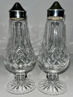 Vtg Waterford Crystal LISMORE Footed Salt & Pepper Shaker Set EPNS Tops Stamped