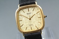Vintage 1982 EXC 5 SEIKO Dolce 6030-5420 Gold dial 29mm QZ Men's Watch Japan