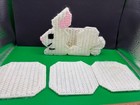 Vintage Handmade Needlepoint Plastic Canvas Bunny Coaster Caddy & 3 Coasters — photo 7