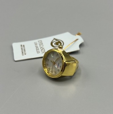Eye Candy Gold Tone Ring Watch with Mother of Pearl Dial NWT