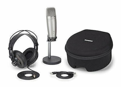 Samson C01U USB Pro Podcasting Silver with headphone+mount+case+condenser mic