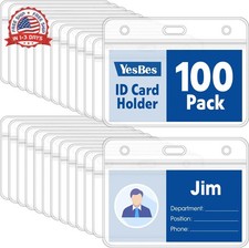 100 Pcs Horizontal Badge Holders, Extra Thick ID Card Name Tag Badge Holder with